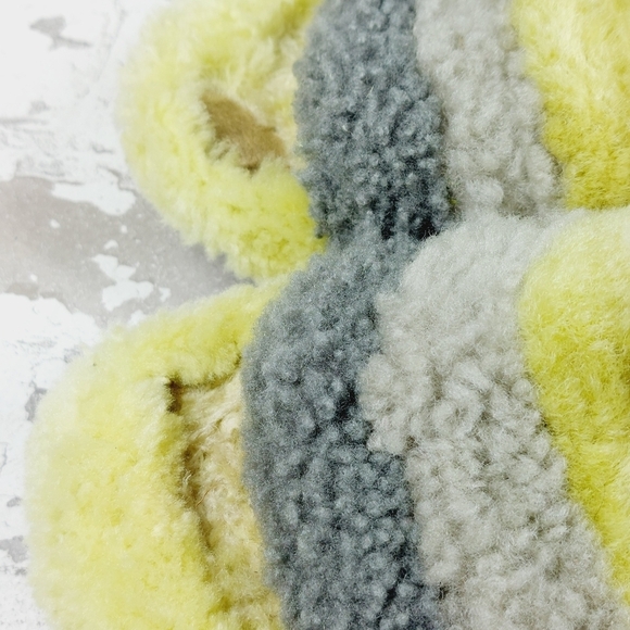 Ugg Fluff Yeah Striped Yellow Grey Wool Slingback Slippers V50 - Picture 11 of 12